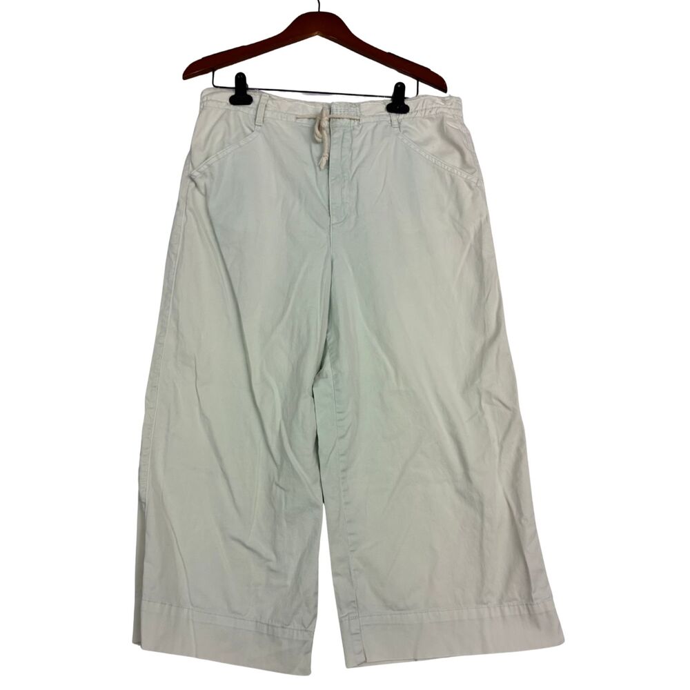 Anthropologie CHINO Cropped Pants Womens 31 Light Mint Green Wide Leg Drawstring